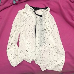 White with black polka dot blouse